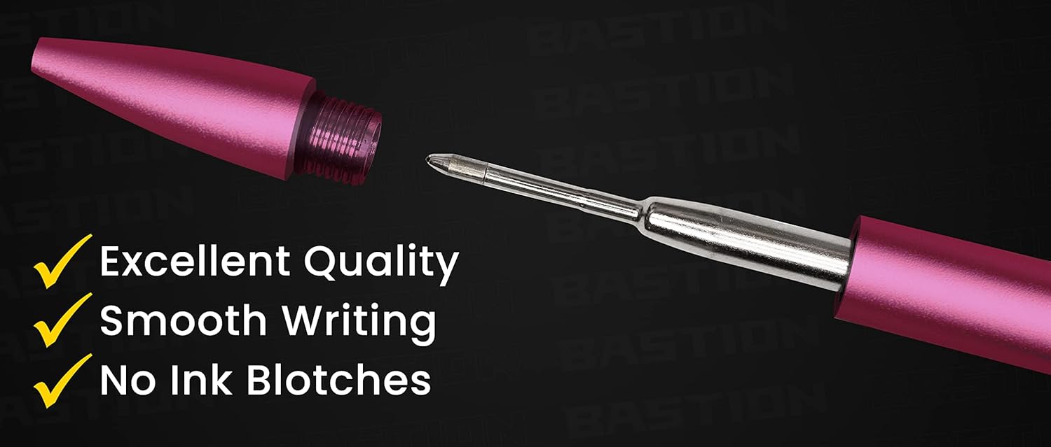 BASTION Aluminum Pen Plus 6 Gel Black Ink Refill | Luxury Bolt Action Pen Metal Body Fine Point (0.5mm) For Women & Men Ballpoint Pen Combo Gift Set (Pink)