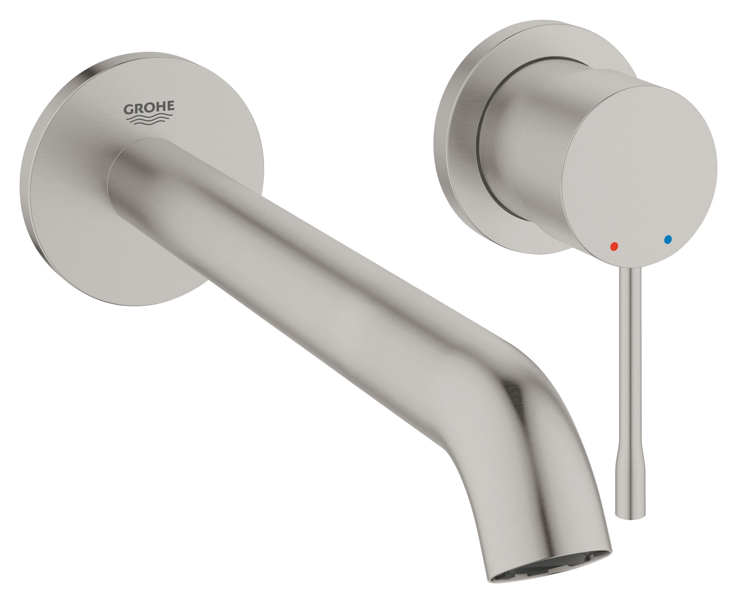 GROHE Essence - 2 delikli lavabo armatürü (su tasarruflu, duvar montajı, çıkıntı: 230 mm), süper çelik, 19967DC1