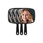 MIRRORNOVA Hand Mirror, Barber Hairdressing Handheld Mirror with Handle for Salon, Square, Black, Large,Pack of 3