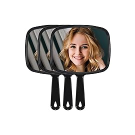 MIRRORNOVA Hand Mirror, Barber Hairdressing Handheld Mirror with Handle for Salon, Square, Black, Large,Pack of 3