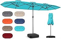 Vista 16 de Tangkula Sombrilla de patio de doble cara, sombrilla de mesa doble extragrande con manivela, base de paraguas, seguro de seguridad, ventilación