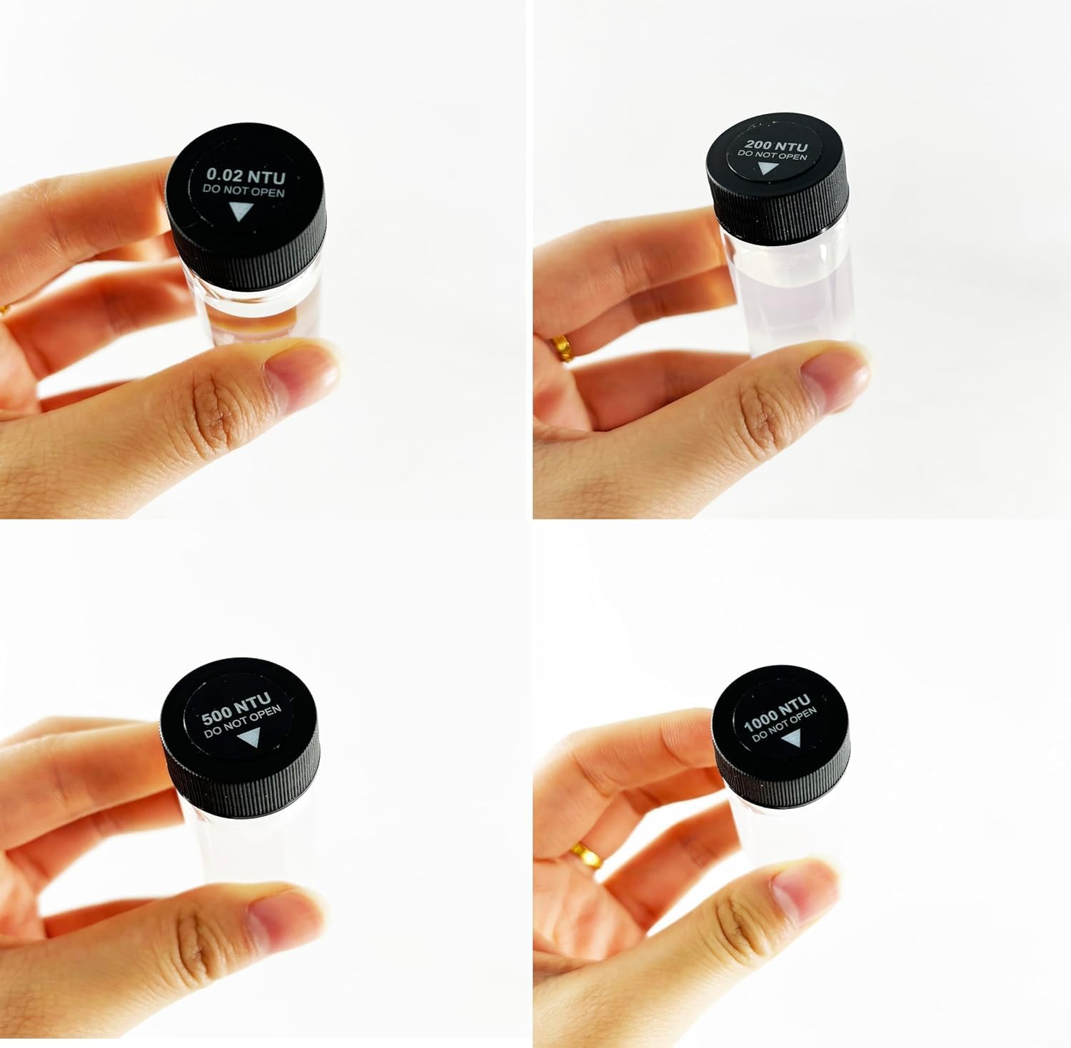 Calibration Solution for NTU1100 Lab Turbidity Meter Turbidimeter with 4 PCS Solution Range 0.02NTU 200NTU 500NTU 1000NTU for TB100 Turbidimeter