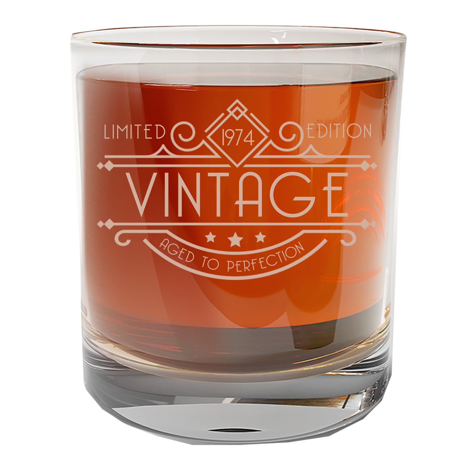 Spotted Dog CompanyVintage 1974 Etched 11oz Whiskey Rocks glass - 50 years old - 50th Birthday Gifts for Men, Decorations Decor, Scotch Bourbon Gift for Him Dad Anniversary Gatsby