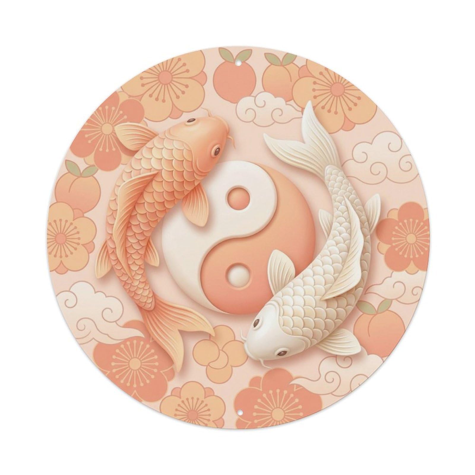 Olyhtr 8X8inch Classic Style Yin Yang Koi Peach Bagua Harmony Classic Metal Tin Sign