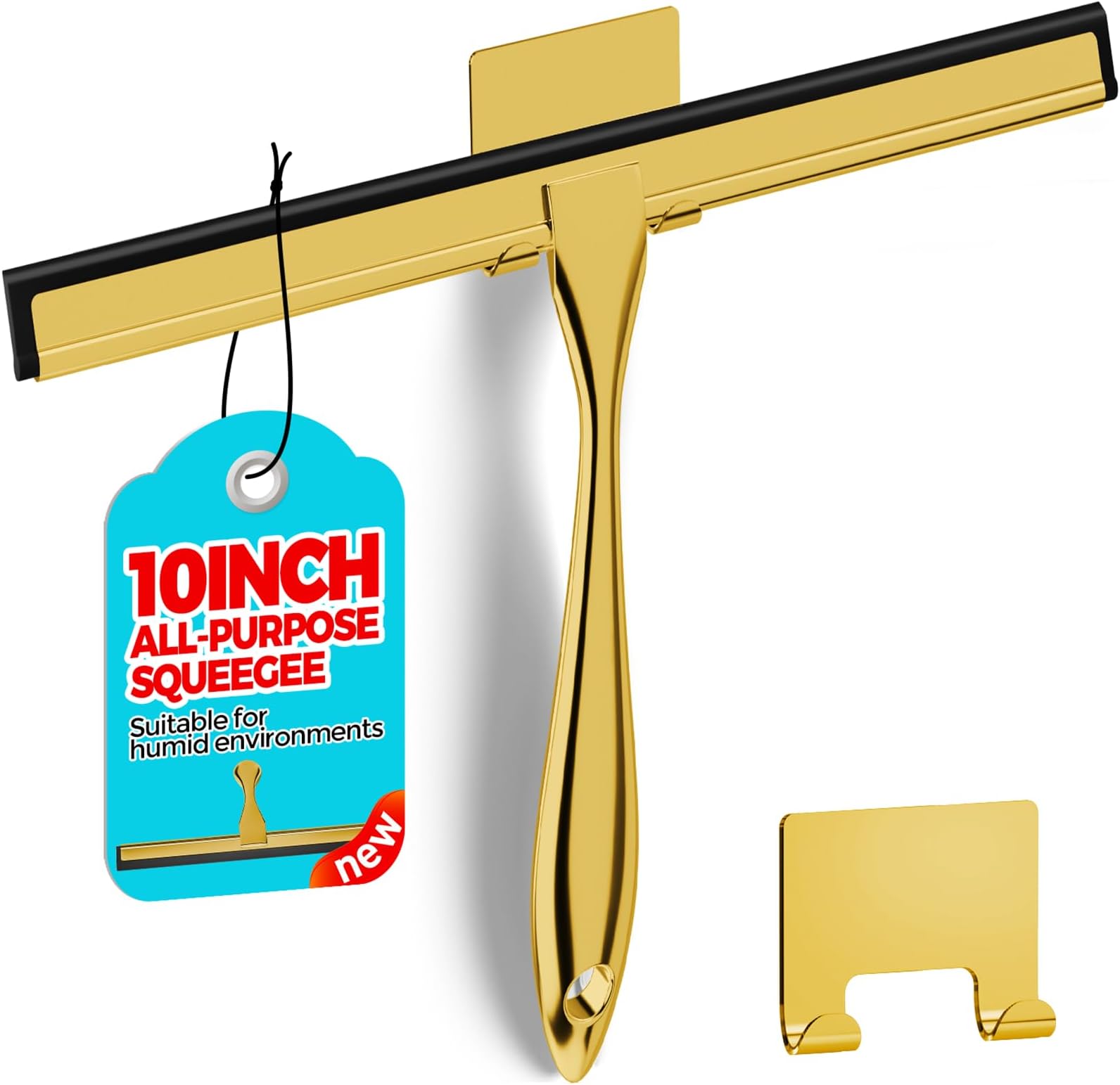 10-Inch Golden All-Purpose Shower Squeegee for Shower Doors, Tile Shower Walls, Bathroom, Window, Glass and Car Windshield, Mirrors and Kitchen-Stainless Steel