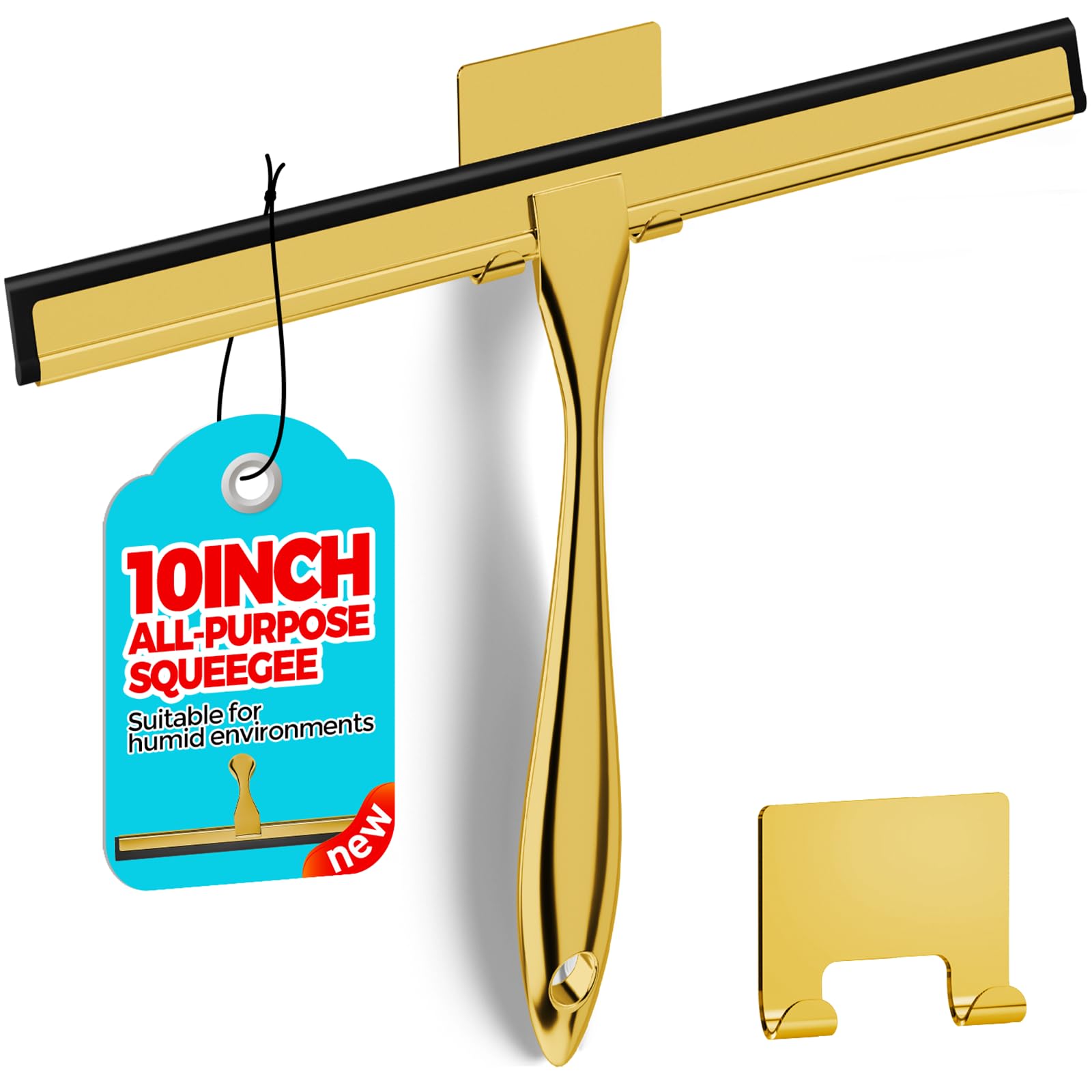 10-Inch Golden All-Purpose Shower Squeegee for Shower Doors, Tile Shower Walls, Bathroom, Window, Glass and Car Windshield, Mirrors and Kitchen-Stainless Steel