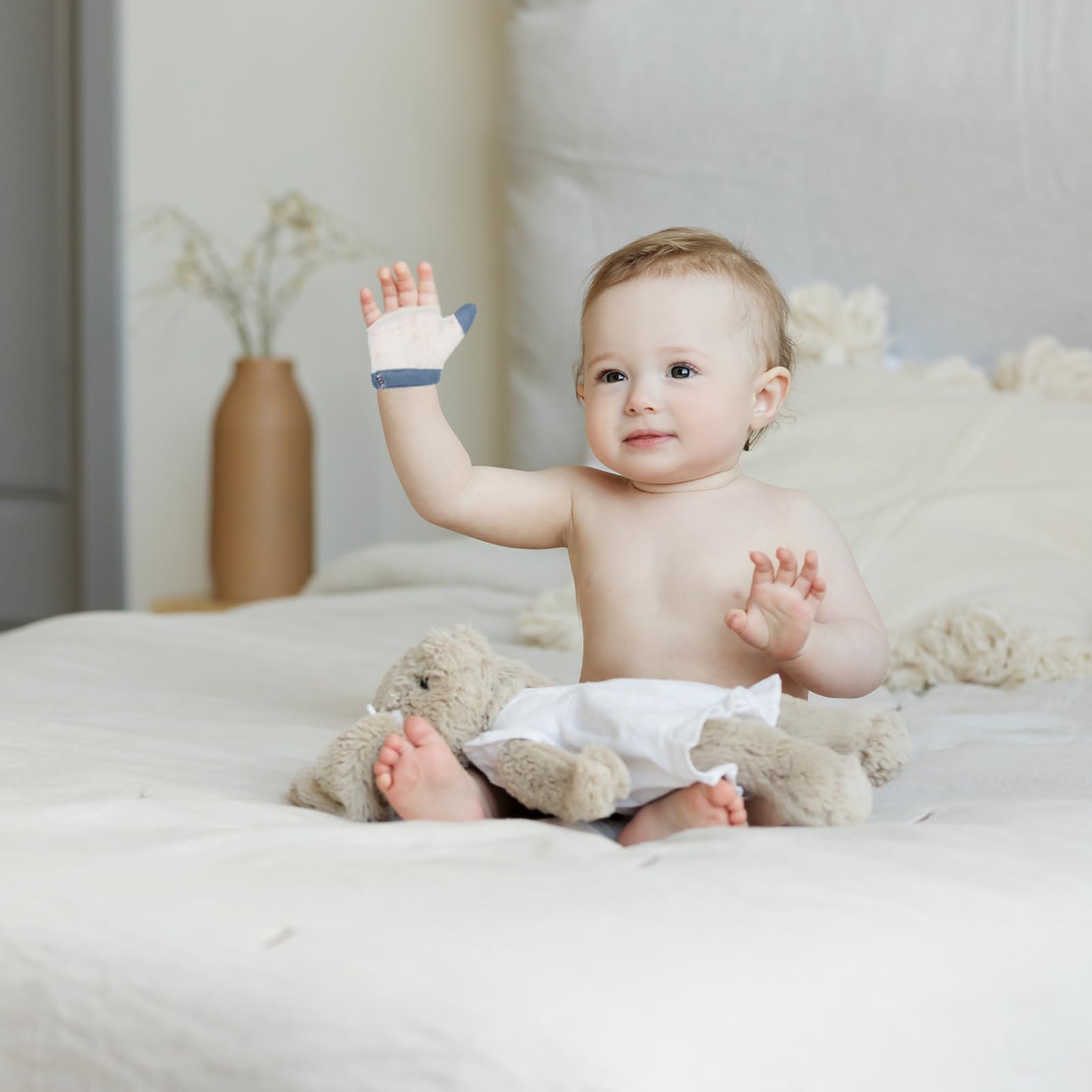 Guantes Correctores para Bebés Anti Succión del Pulgar 2 Pares | Nylon Blanco Reutilizable y Resistente al Desgaste, para 6-10kg, 9-15kg y 15-22.5kg