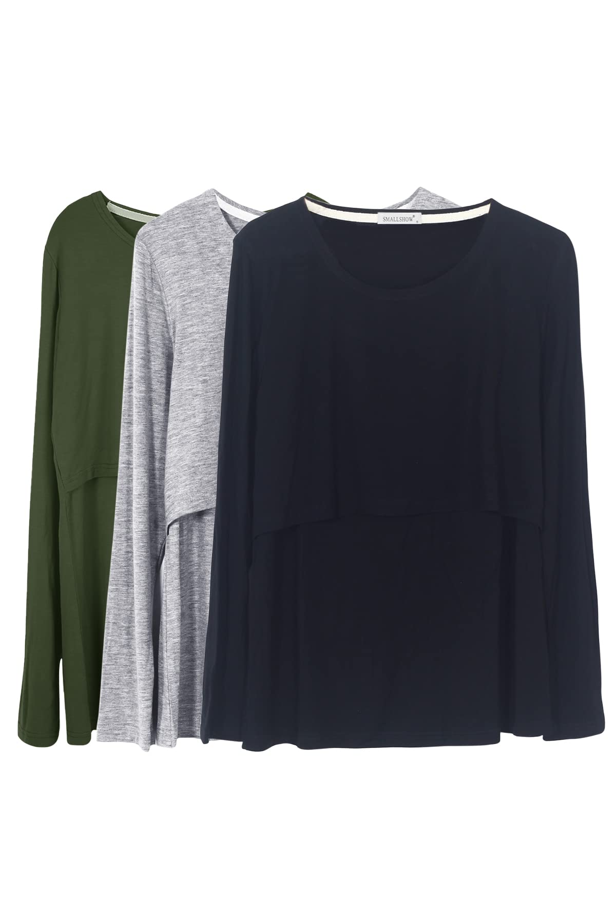 Smallshow Women's Black/Grey/Army Green Nursing Tops Maternity Long Sleeve Breastfeeding Shirts,,2Xl