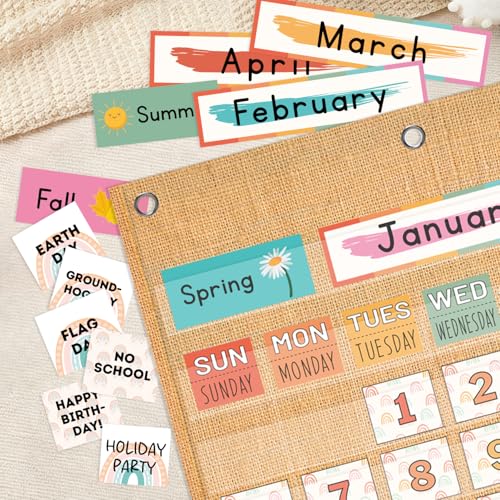 Boho Classroom Calendar Pocket Chart – All-in-One Kids Calendar Wall Set with 100+ Cards, Toddler Calendars for Preschool, Kindergarten, Homeschool, Learning Circle Time Essential Teaching Tool - Image 5