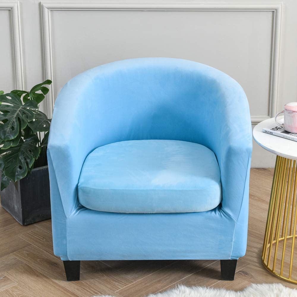 Highdi Sky Blue Velvet Tub Chair Cover + Cushion Cover For Armchair, Slipcovers Stretch Universal Tub Chair Dust Proof Removable Washable Furniture Protector Covers For Living Room Club (Sky Blue)