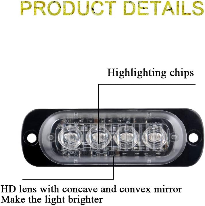 Blue 4-LED Surface Flash Mount Grille Emergency Strobe Lights Ultra Slim Deck Dash Grill Warning Police Light Hazard Beacon Caution Flashing Light for Vehicles Van Waterproof 12-24V-4PCS