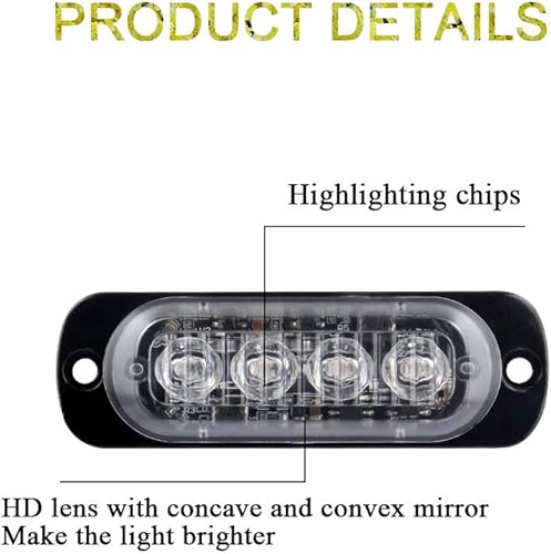 Miniatura 3 de Sidaqi Luces estroboscópicas de emergencia de montaje en superficie con rejilla de 4 LED azules, ultra delgadas para tableroparrilla, luz de