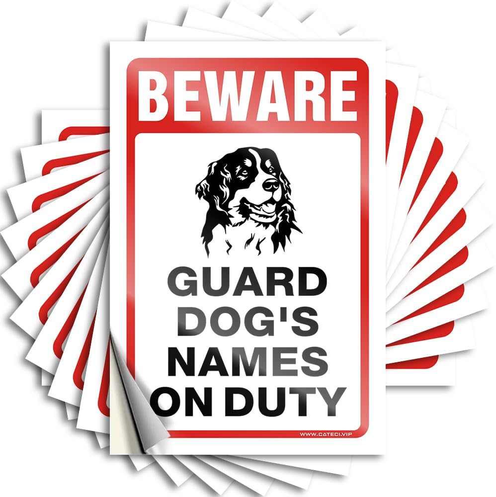 Custom Beware! Guard Dog On Duty – Your Dog's Name Sticker 3x5in – Personalized Funny Warning Waterproof Decal for Home, Yard, Fence – Unique Gift for Dog Lovers (Laptop/Bottle)