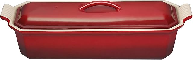 Le Creuset Stoneware Rectangular Terrine with Press, 28 cm, Cerise, 91008428064000