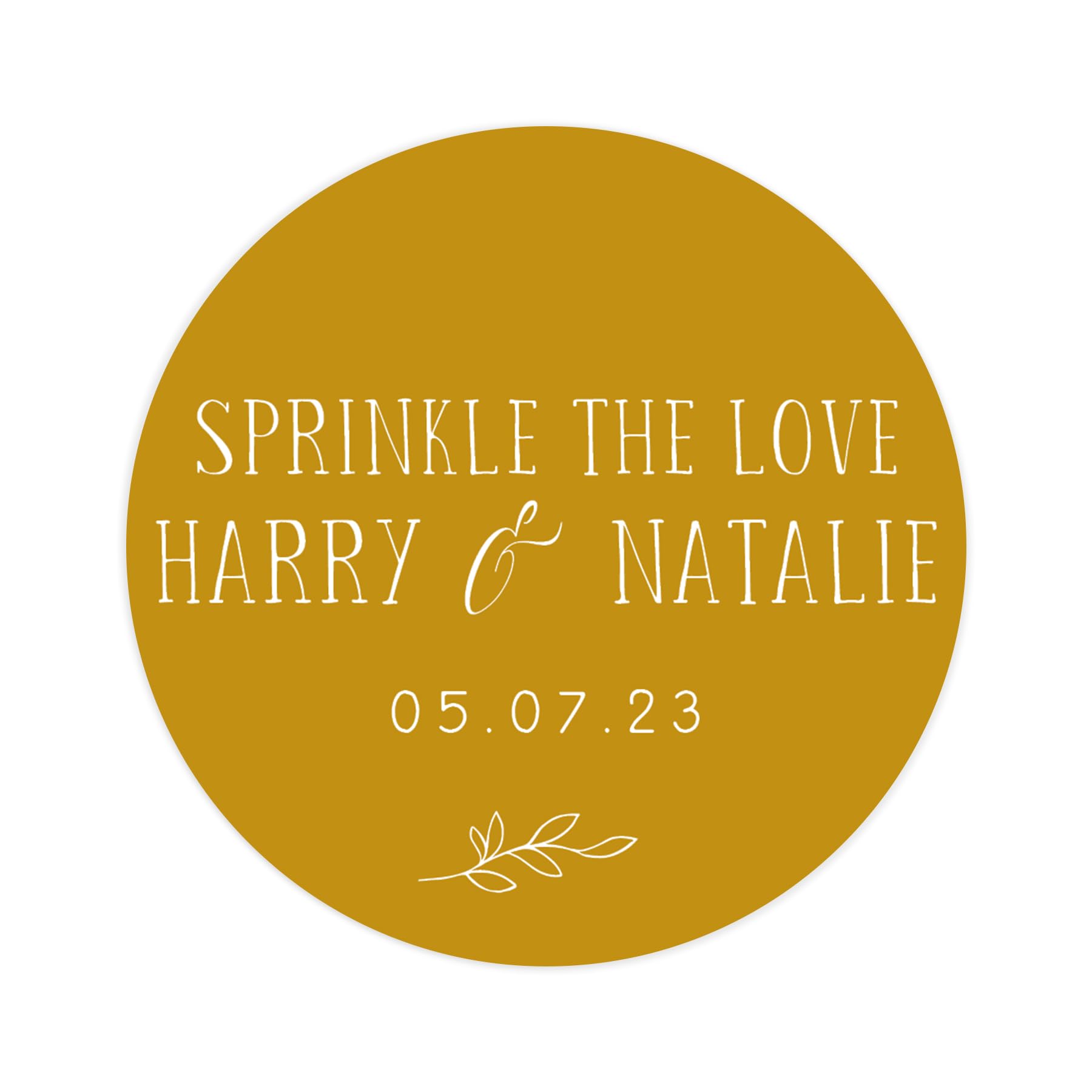 Personalised Sprinkle the Love Wedding Stickers | Wedding Labels | Favor Sticker | Wedding Favors Thank You Stickers | 35 Round Stickers - per Sheet (Mustard)
