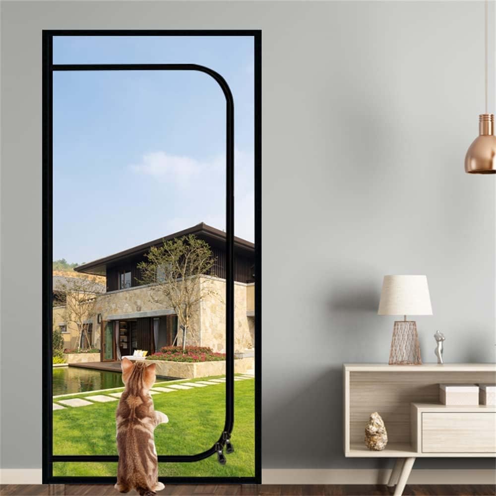 SYOSI Pet Screen Door - Thickened Cat Resistant Mesh, Strong Nano-Coating Anti-Scratch, for Living Room, Patio - Cat Scratch Proof With Zipper Closure, 90x210cm