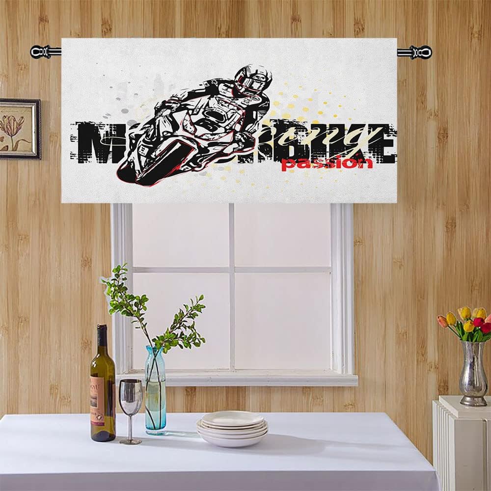 Valances for Kitchen, Motorcycle Abstract Half Window Curtain, Motorbike Doted Grungy Background, 50" W x 18" L, Kitchen Windows Bathroom Bedroom, Black Yellow
