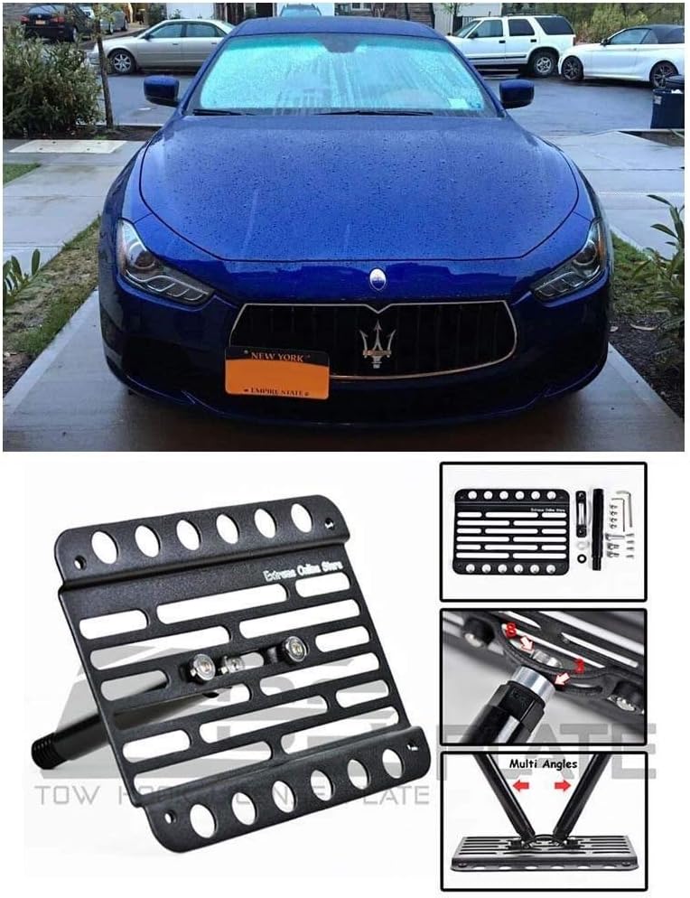 Extreme Online Store EOS License Plate Front Bumper Tow Mount Adapter Relocator Kit - Made for Maserati Ghibli 13-18 2013 2014 2015 2016 2017 2018