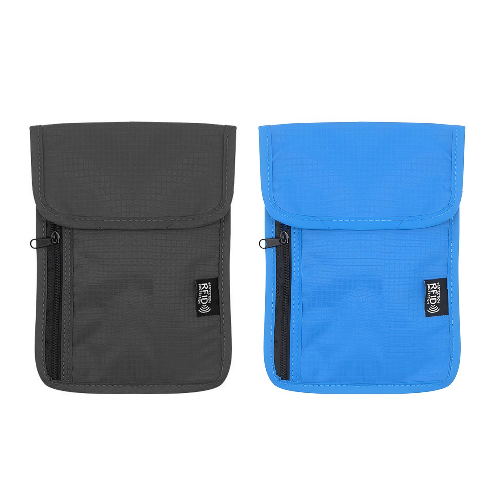 DOETYD 2PCS Neck Pouches Neck Wallet for Women and Men, Secure Neck Wallet and Passport Holder RFID Blocking, Chest Bag for Travel Waterproof Hidden Anti-theft(Blue+Black)