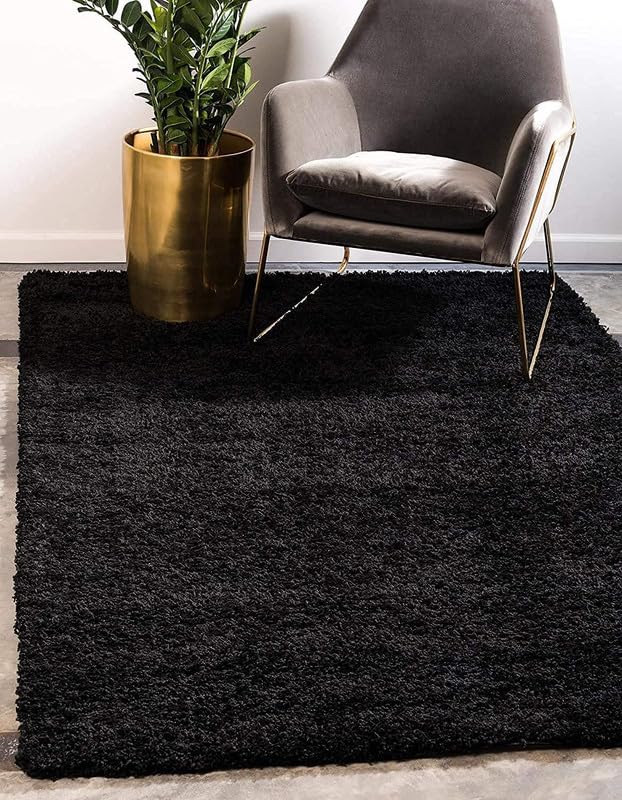 Image of Carpet for Living Room, Bedroom and Hall Handmade Microfiber Cozy Soft and Fluffy Shaggy Area Rug with 2 inch Thick Anti Skid Carpet [5x8 Feet Black]