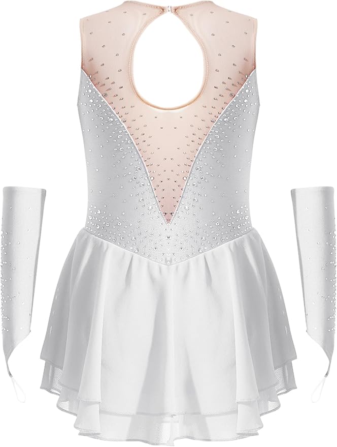 Miutii Eiskunstlauf Kleid Mädchen - Glitzer Ballettkleid Mit Strass Langarm