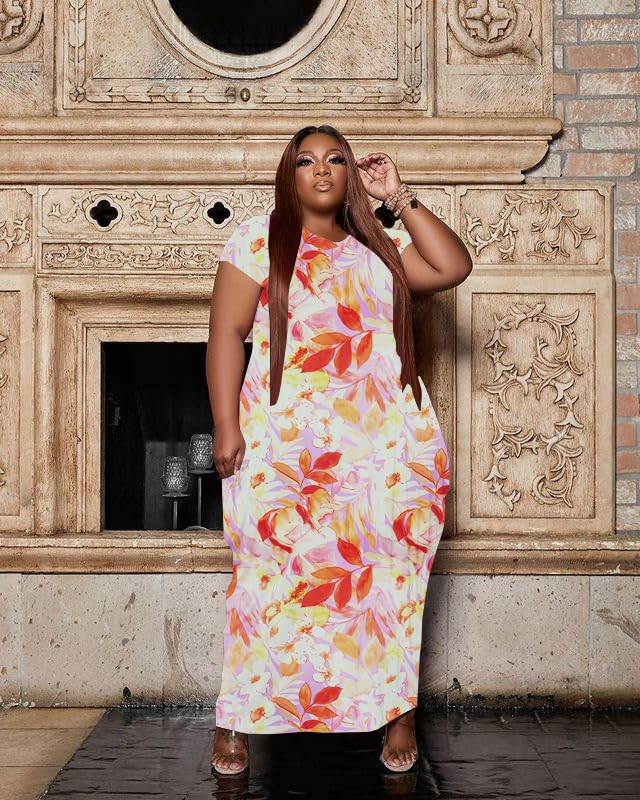 Image of YeGine Oversize Tshirt Dress Plus Size Short Sleeve Maxi Dress with Pockets