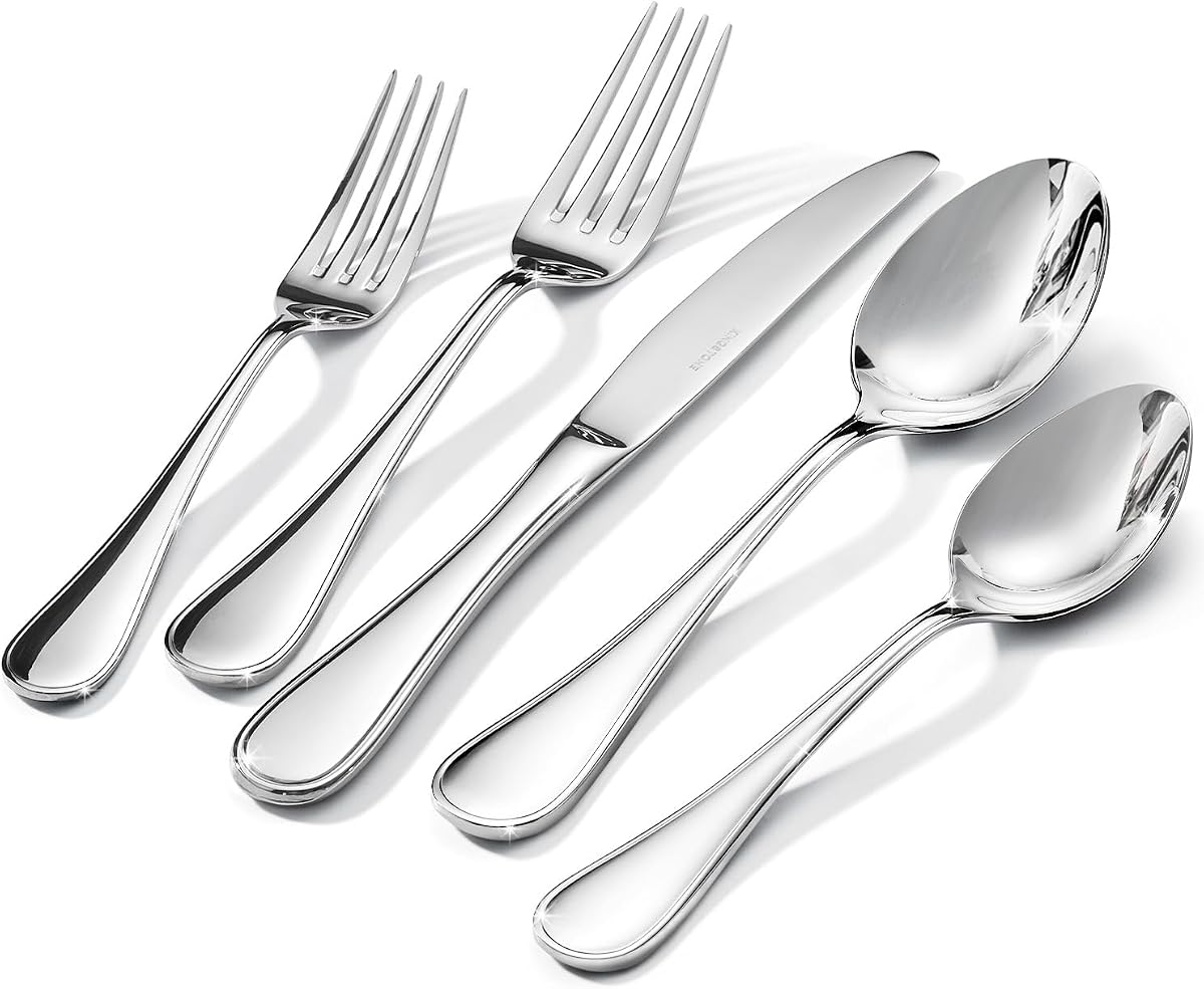 18/10 Stainless Steel Silverware Set for 4, 20 Piece Teardrop Flatware Set | KINGSTONE Heavy Cutlery Set, Mirror Polished Knives Forks and Spoons Utensils, Dishwasher Safe for Home Kitchen Wedding