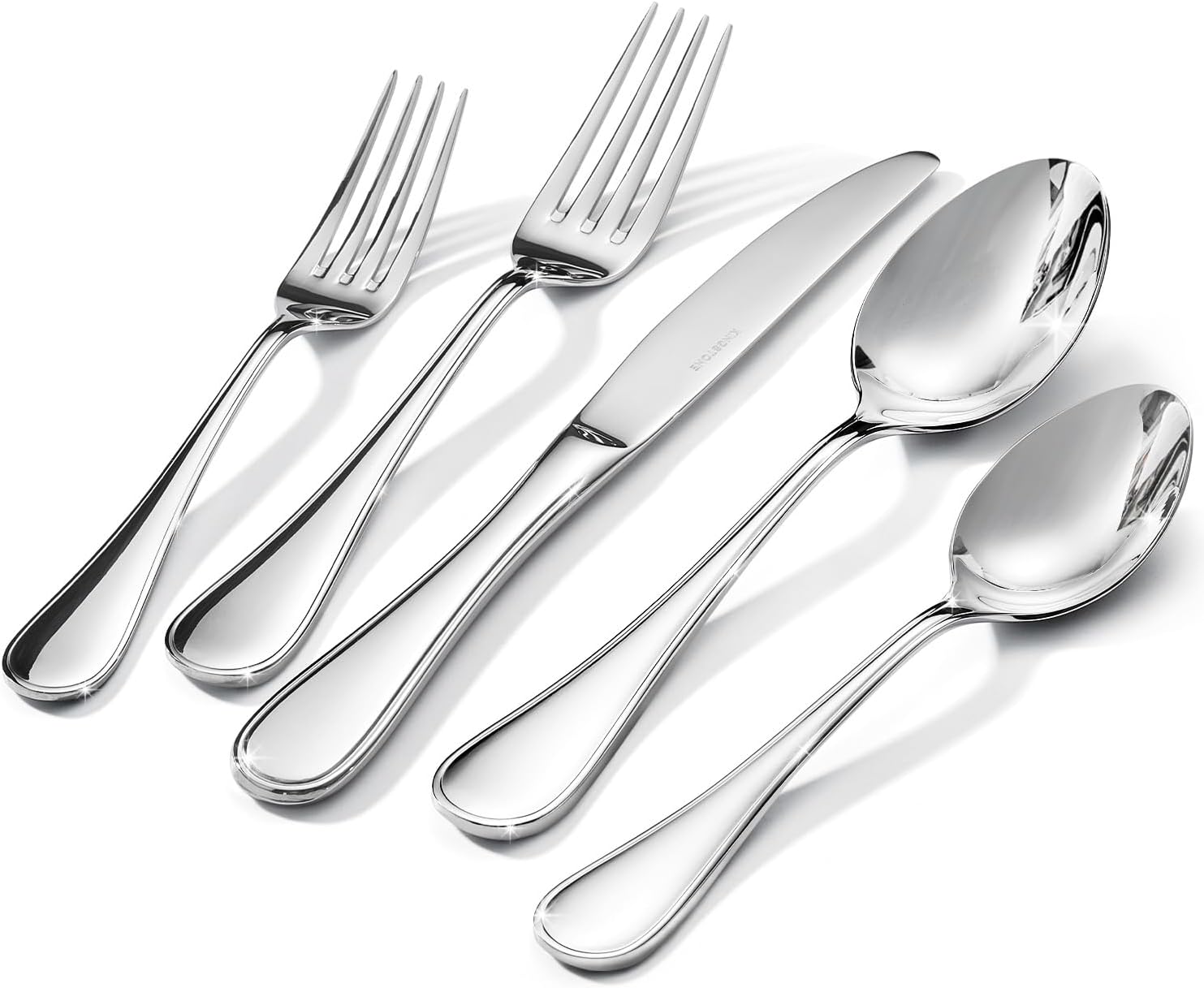 KINGSTONE 65 Piece Teardrop Silverware Set for 12, 18/10 Stainless Steel Flatware Set with Serving Utensils, Modern Design Cutlery Set for Home/Hotel/Wedding,Mirror Polished and Dishwasher Safe