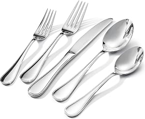 Ensemble de couverts KINGSTONE de 40 pièces en forme de goutte pour 8 personnes, ensemble de couverts en acier inoxydable 18/10, ensemble de couverts au design moderne pour maison/hôtel/mariage, poli miroir et compatible lave-vaisselle