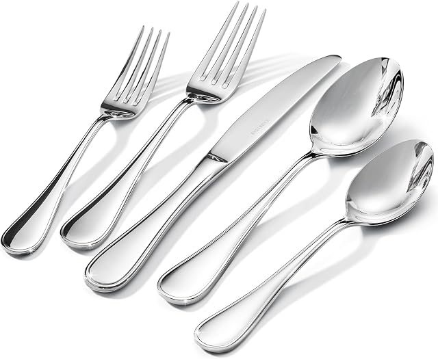 Ensemble de couverts KINGSTONE de 40 pièces en forme de goutte pour 8 personnes, ensemble de couverts en acier inoxydable 18/10, ensemble de couverts au design moderne pour maison/hôtel/mariage, poli miroir et compatible lave-vaisselle