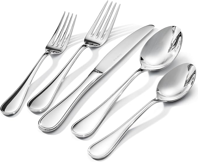 KINGSTONE 60 Piece Teardrop Silverware Set for 12, 18/10 Stainless Steel Flatware Set, Modern Design Cutlery Set for Home/Hotel/Wedding,Mirror Polished and Dishwasher Safe