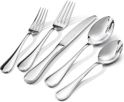 KINGSTONE 45 Piece Teardrop Silverware Set for 8, 18/10 Stainless Steel Flatware Set with Serving Utensils, Modern Design Cutlery Set for Home/Hotel/Wedding,Mirror Polished and Dishwasher Safe