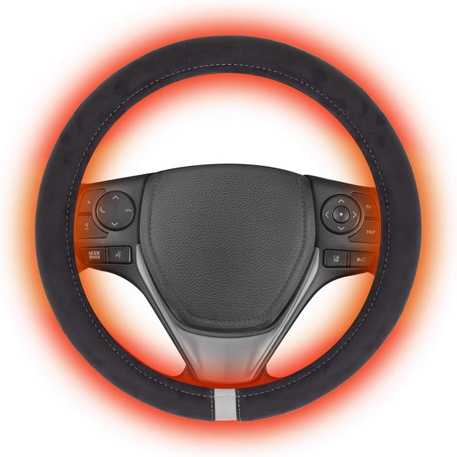 Motor Trend WarmTouch 12v Heated Steering Wheel Cover – DC Powered Hand Warmer for Auto, Heats Up Quickly, Fits Most Car Truck Van and SUV