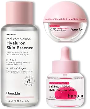 Hanskin Hyaluron + Vegan PDRN Glass Skin Trio Set Skin Essence Toner, Glow Serum & Plumping Cream | Korean Skincare Bundle for Deep Hydration, Barrier Support & Radiant Glow