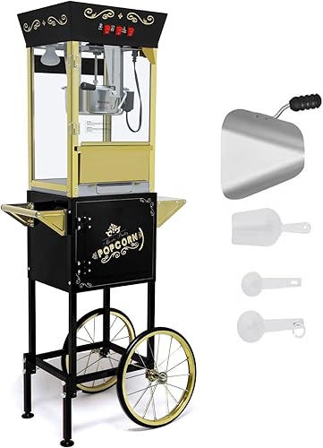 Miniatura 10 de Máquina comercial de palomitas de maíz con carrito y hervidor de 20 onzas, máquina de palomitas vintage de 1440 W sobre ruedas con vidrio templado y