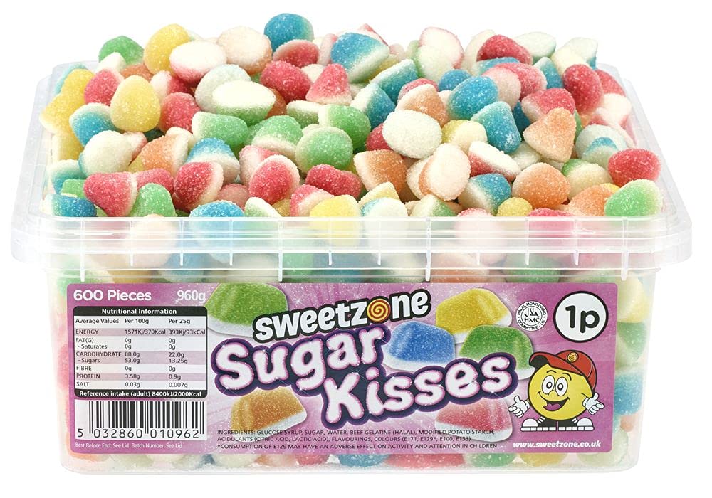 SweetzoneAssorted Sugar Kisses, Bulk Sweets, Halal Sweets, Fruity Gummy Sweets, Jelly Sweets, 960 g, Sugar Rush for Kids and Those Who Love Sweets