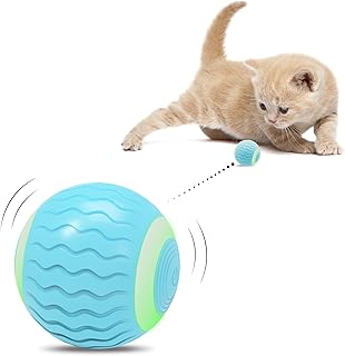 Pakoo Interactive Cat Toys Ball with LED Lights, Smart 360Â° Automatic Rolling Kitten Toys with Type-C Charge, Best Gift for Your Cat/Kitty