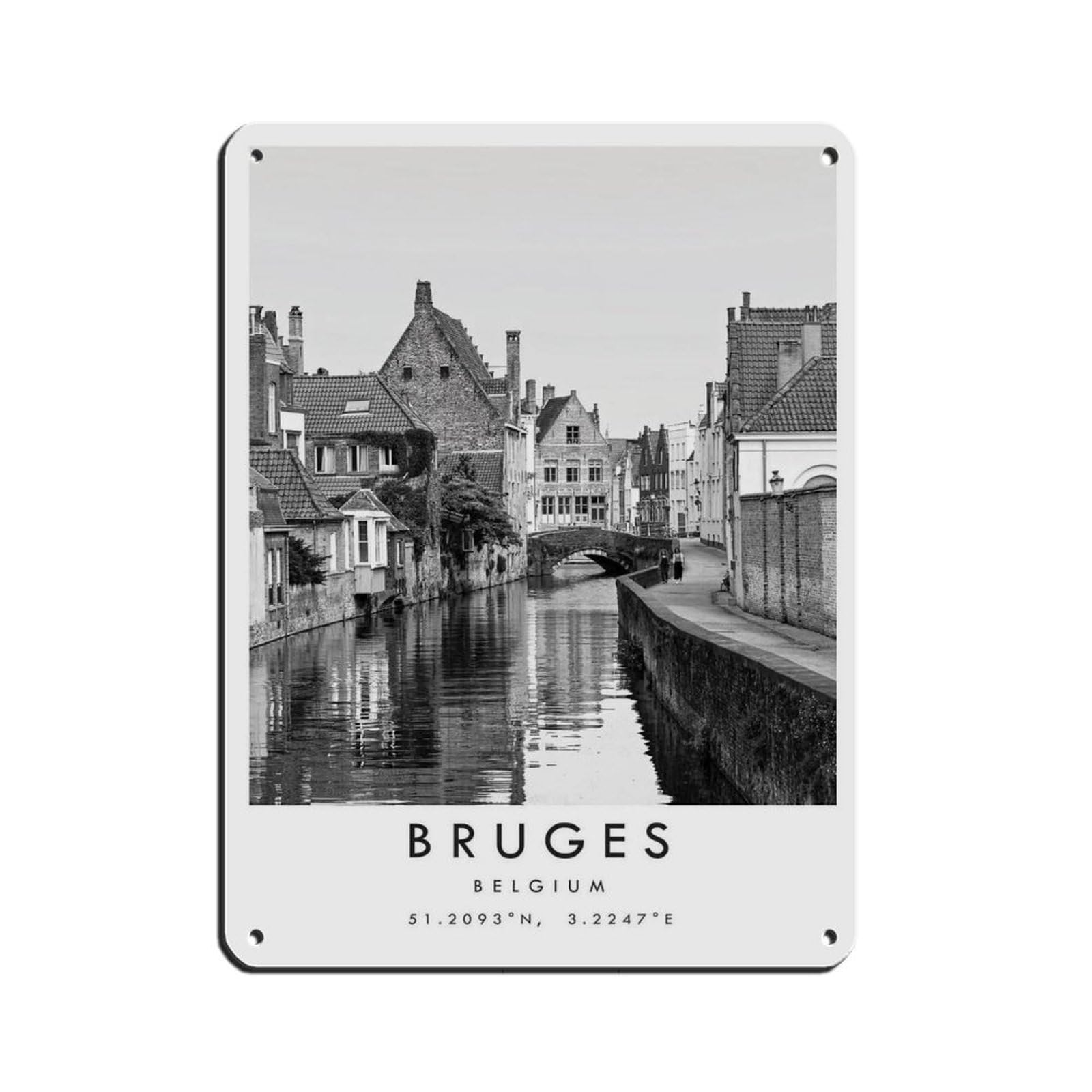 Bruges Travel, Bruges Poster (2) Retro Poster Metal Tin Sign Chic Art Retro Iron Painting Bar People Cave Cafe Family Garage Poster Wall Decoration 12x16inch(30x40cm)