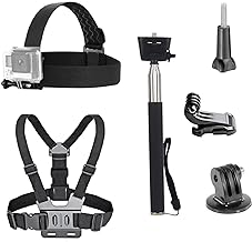 VVHOOY 3 in 1 Universal Action Camera Accessories Kit - Head Strap Mount/Chest Harness/Selfie stick Compatible with Gopro ...