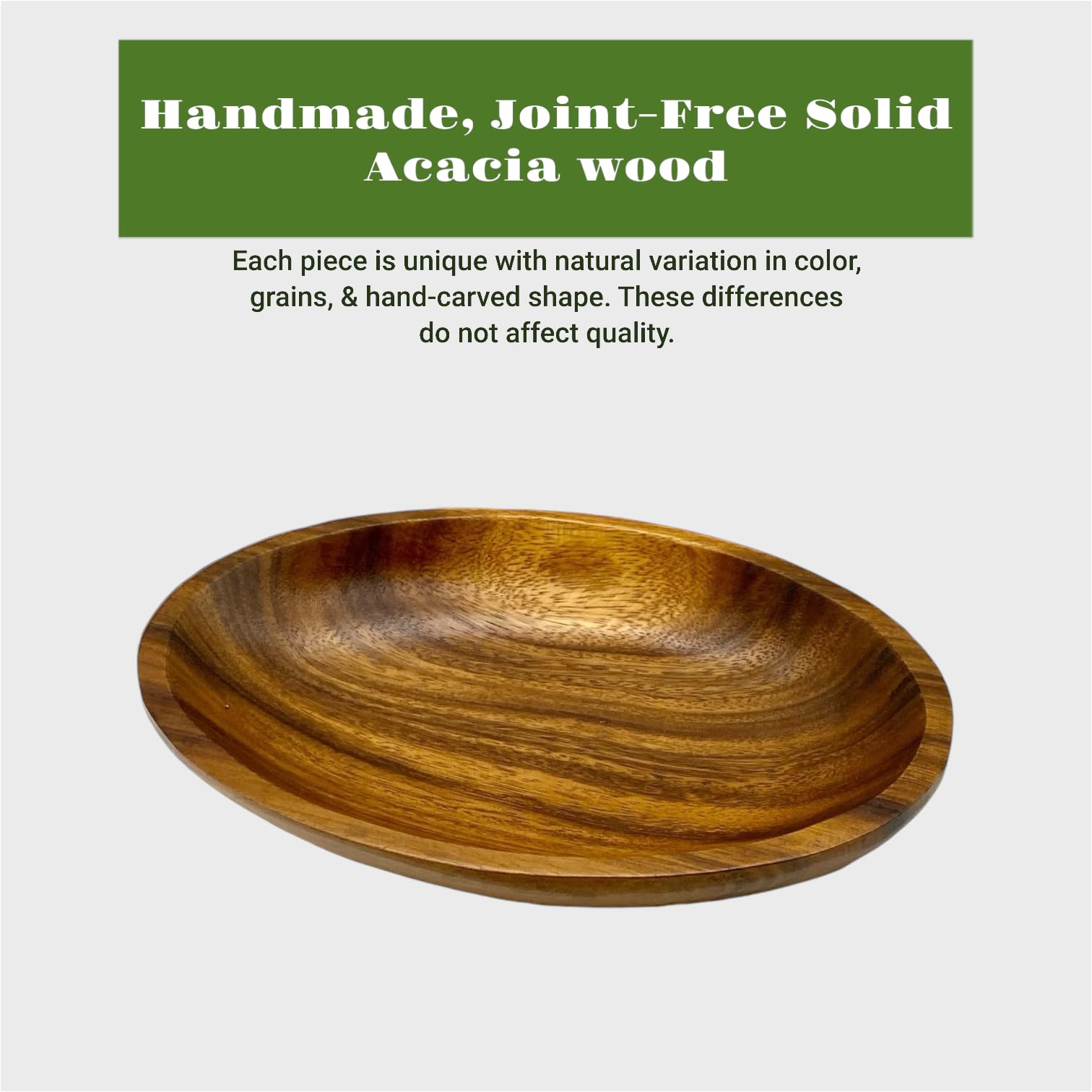 Juego de 2 cuencos de madera de acacia, ovalados, mesa rústica decorativa y plato de servir para comida, ensalada, fruta, pan, uso como cuencos de almacenamiento para joyas, llaves o