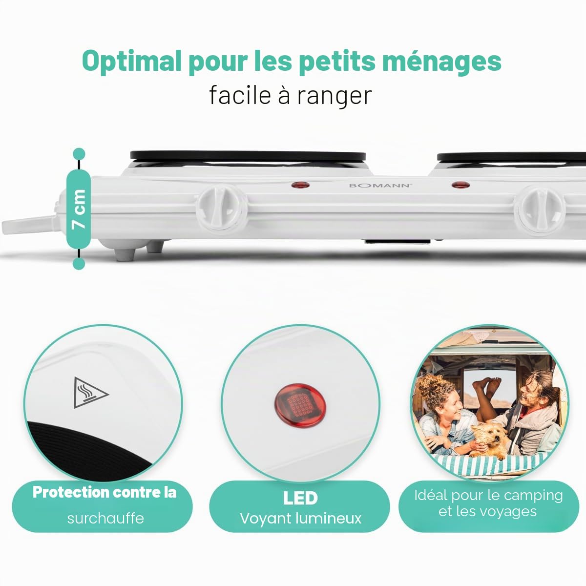 Bomann Double Hob 2500 W DKP 5028 CB, 2 Burners, White | 2 burners, continuously variable thermostats, heat resistant finish, control lights, easy to clean