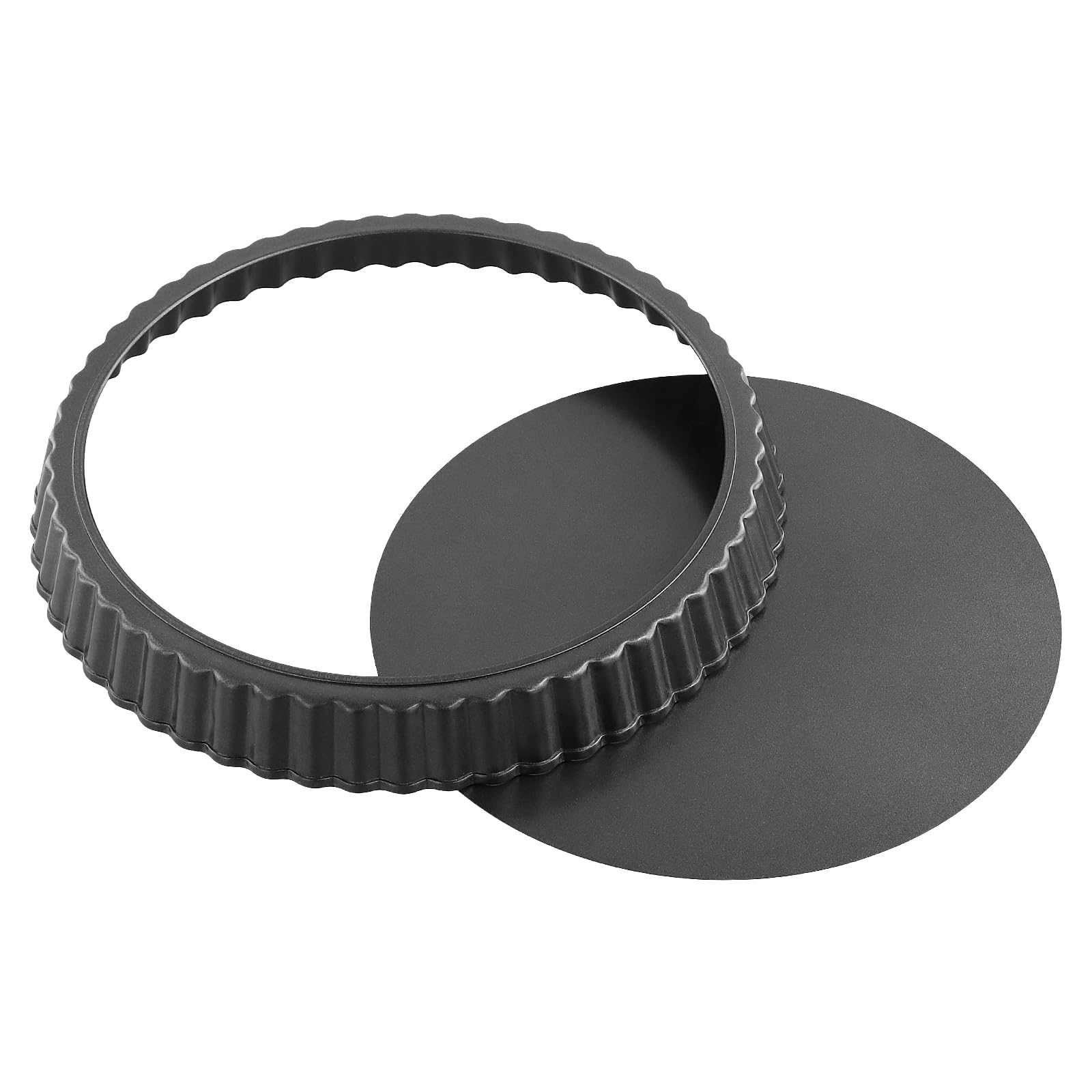 SINJEUN 4 Stampo Crostata Fondo Amovibile 20 cm, Teglia Tortiera rotondi, Stampo da Forno per Quiche, Bordo Scanalato, Acciaio al Carbonio