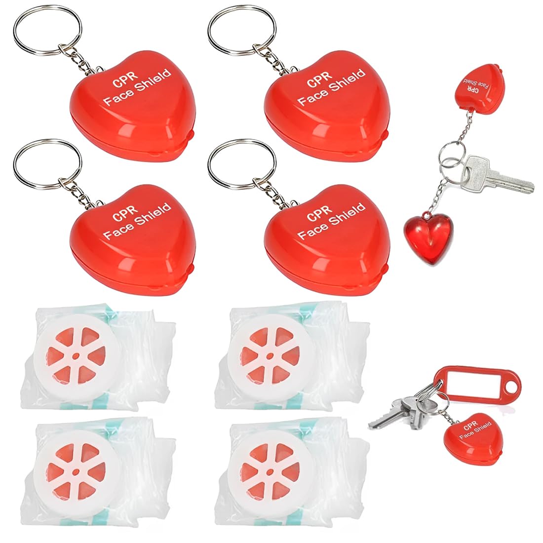 NHQZ 4 pezzi Maschera di respirazione Portachiavi CPR Face Shield di Primo Soccorso Pocket Mask Primo Soccorso Maschere respiratorie per Il Primo Soccorso o addestramento AED(rosso)