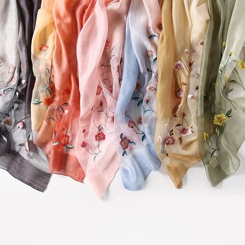 Jeelow Silk Wool Fashion Scarf Shawl Wrap Lightweight Sheer For Women Floral Embroidery Wedding Party Prom (Charcoal Gradient) #TOP7