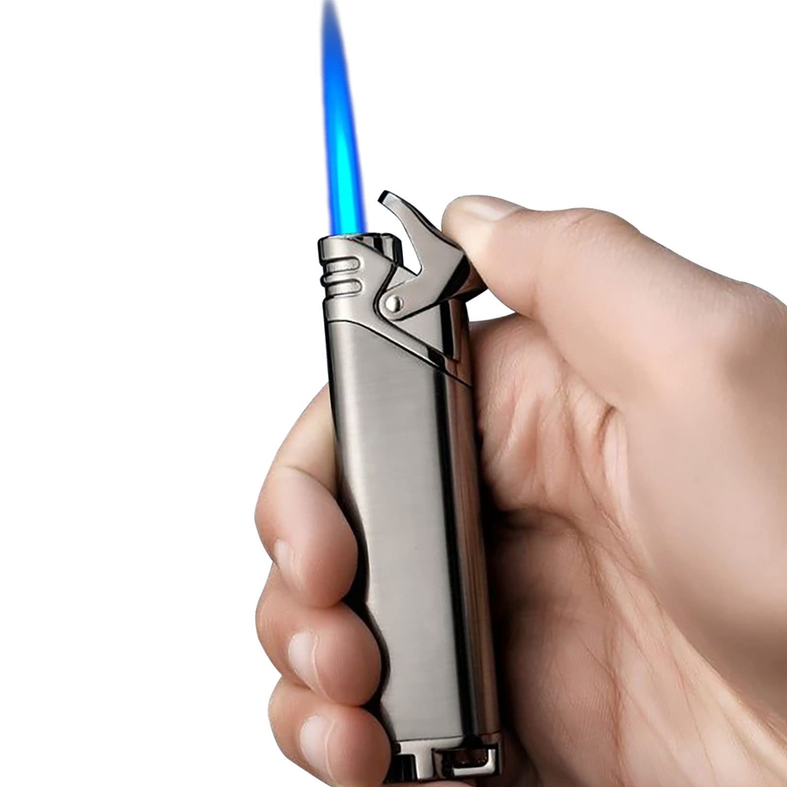 Mini Encendedor Portátil de Butano Encendedor de Llama de Chorro Recargable y Ajustable para Hornear Velas de Barbacoa Sin Combustible,Silver,85 * 22mm