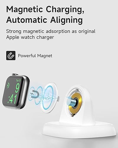 Miniatura 2 de NEWDERY Soporte de cargador para Apple Watch cargador portátil para iWatch con cable USB C carga rápida estación de carga inalámbrica para iWatch