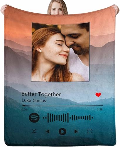 Manta de música personalizada Spotify para parejas, manta personalizada ligera y suave con collage de fotos, regalos de cumpleaños de San Valentín Manta de música personalizada Spotify para parejas, manta personalizada ligera y suave con collage de fotos, regalos de cumpleaños de San Valentín