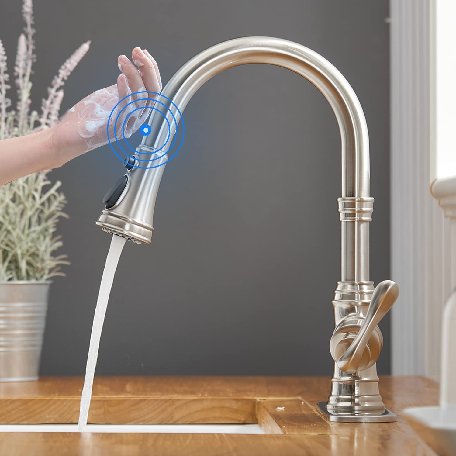 Buy Bathfinesse Touch On Kitchen Sink Faucet Brushed Nickel with Pull