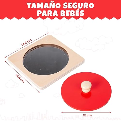 Vista 3 de Kit de Juguetes Montessori para Bebés - Espejo Montessori, Peekaboo, Rompecabezas con Asas, Tambor Giratorio Mediano - Para Niños de 6-12 Meses