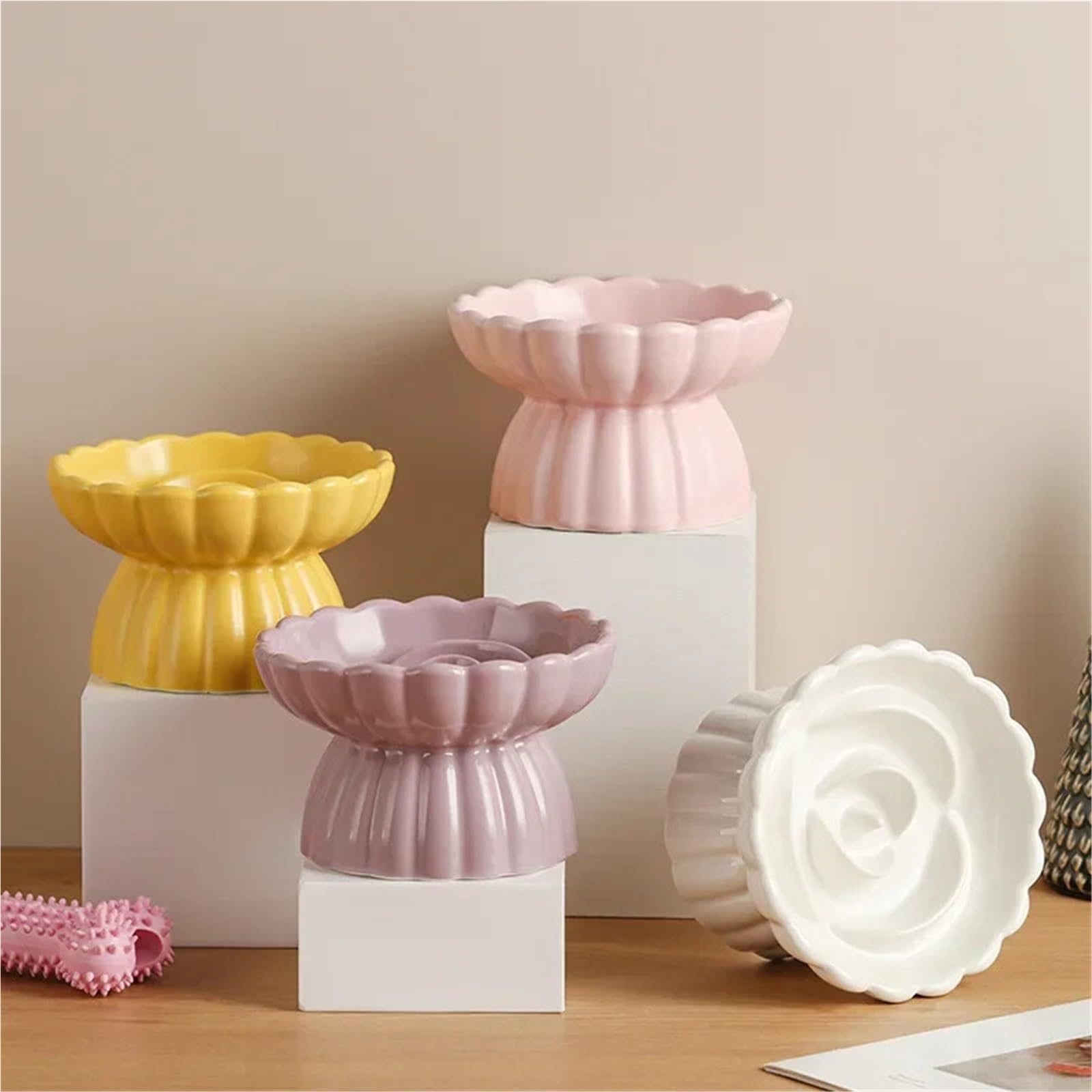 Gamelle surélevée en céramique pour chat - Anti-suffocation - Anti-ingestion - Fournitures pour chiens - Rose
